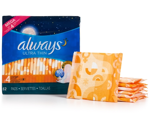 A package of orange Always Pads