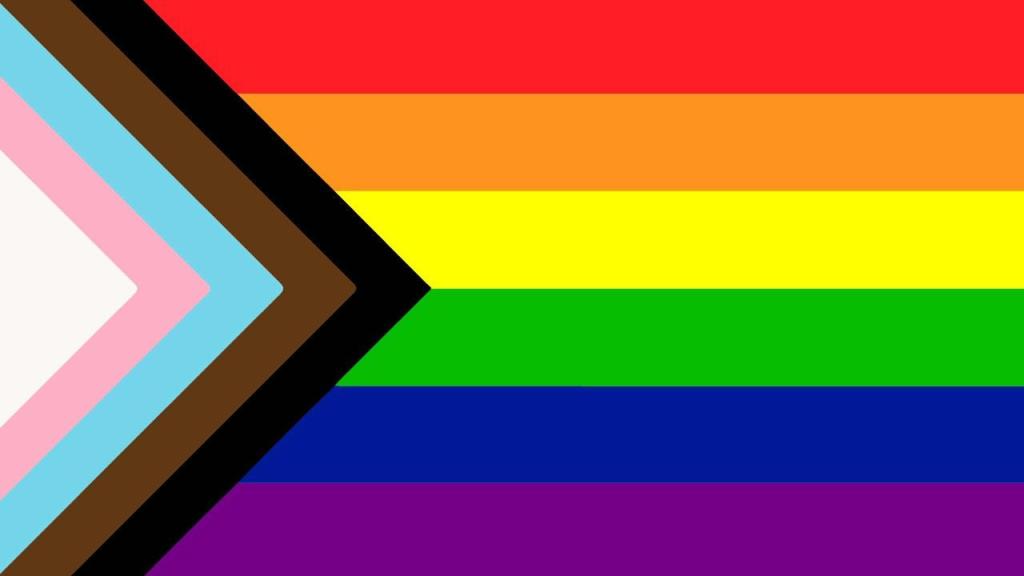 Pride flag with additional colors for transgender people and other LGBTQ communities