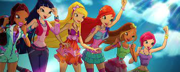 Pictured is the infamous girl group the Winx Club. The fairies in order pictured together are Aisha, Musa, Stella, Bloom, Flora, and Tecna.