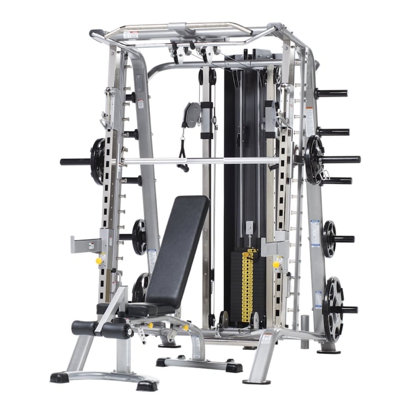 Image of a smith machine that is used to lift weights.
