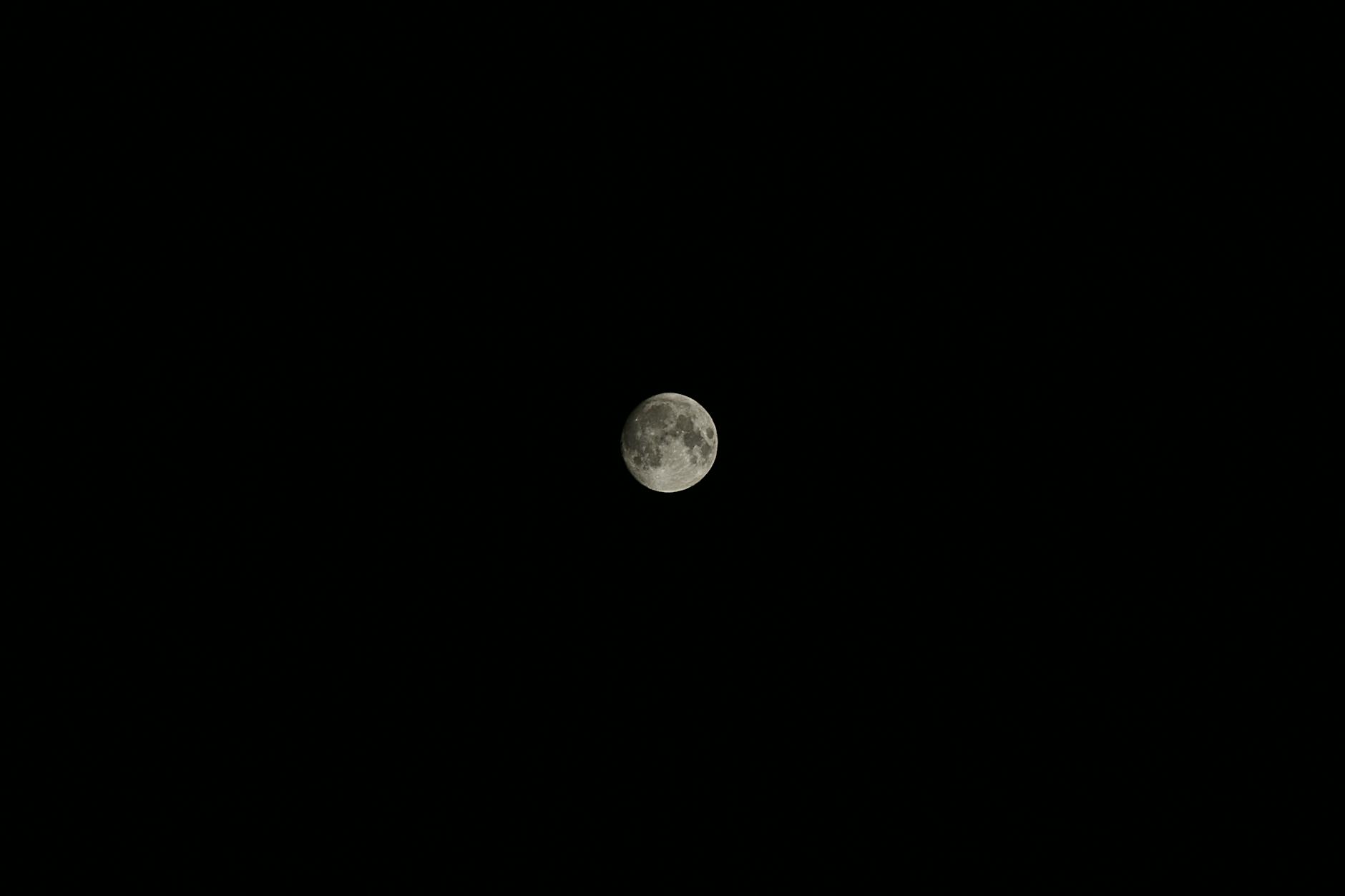 A clear picture of the moon in a pitch black night sky.