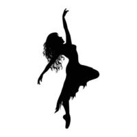 Image of a silhouette of a dance that is mid dancing with one arm in the air and one leg bent.