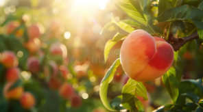 Singular peach chilling while basking in the sunlight.