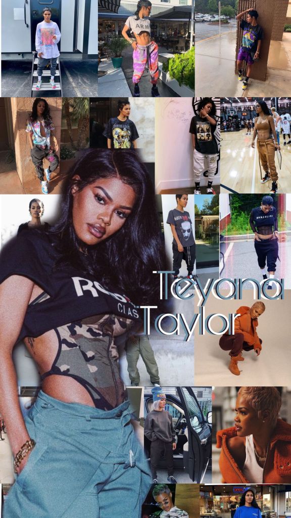 collage photos of singer, dancer, and actor Teyanna Taylor wearing a mix of masculine and feminine styled clothing streetwear style