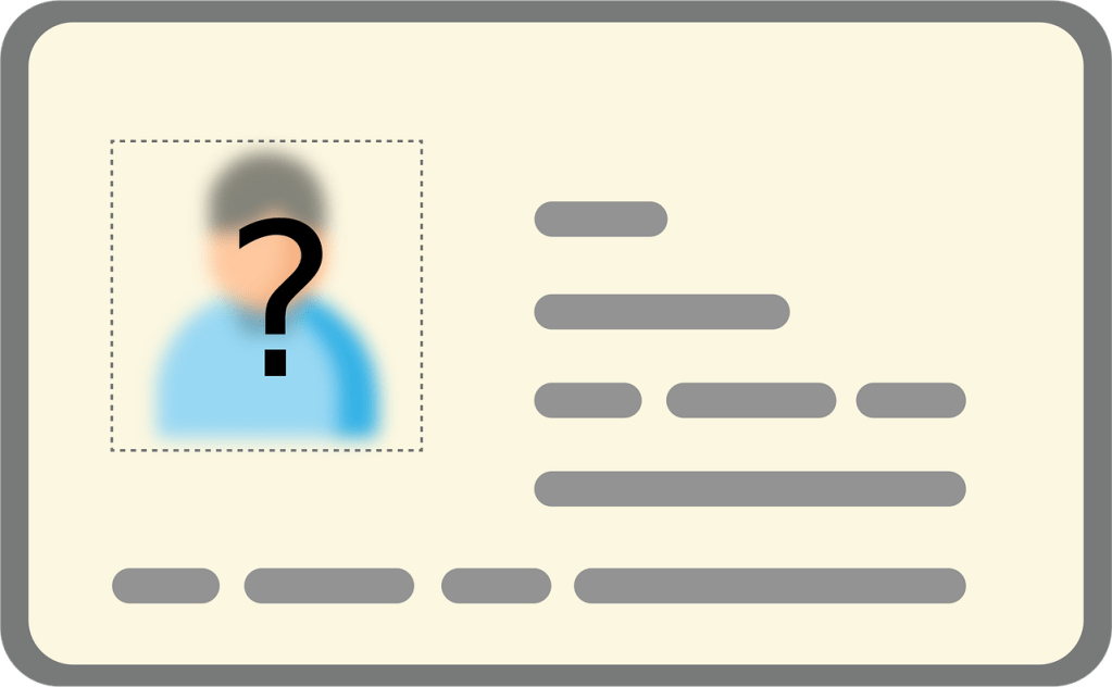 an identification card with a giant question mark where the face would be